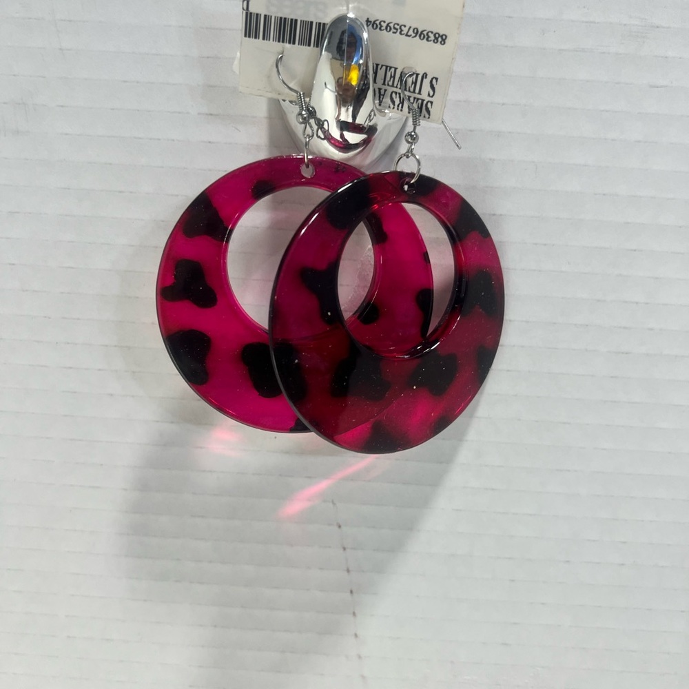 Studio Pink and Black Print  Hoops Earrings